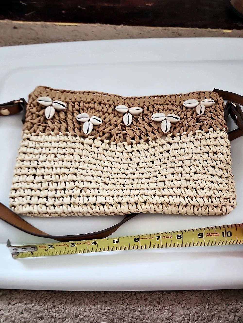 INC International Concepts Woven Shell Crossbody Bag Cream & Brown